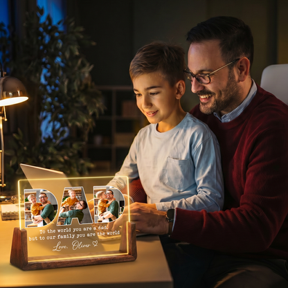 Personalized Photo Night Light for Dad - Customizable Collage Picture Frame from Kids, Daughter, Son and Wife - Led Acrylic Gift for Dad