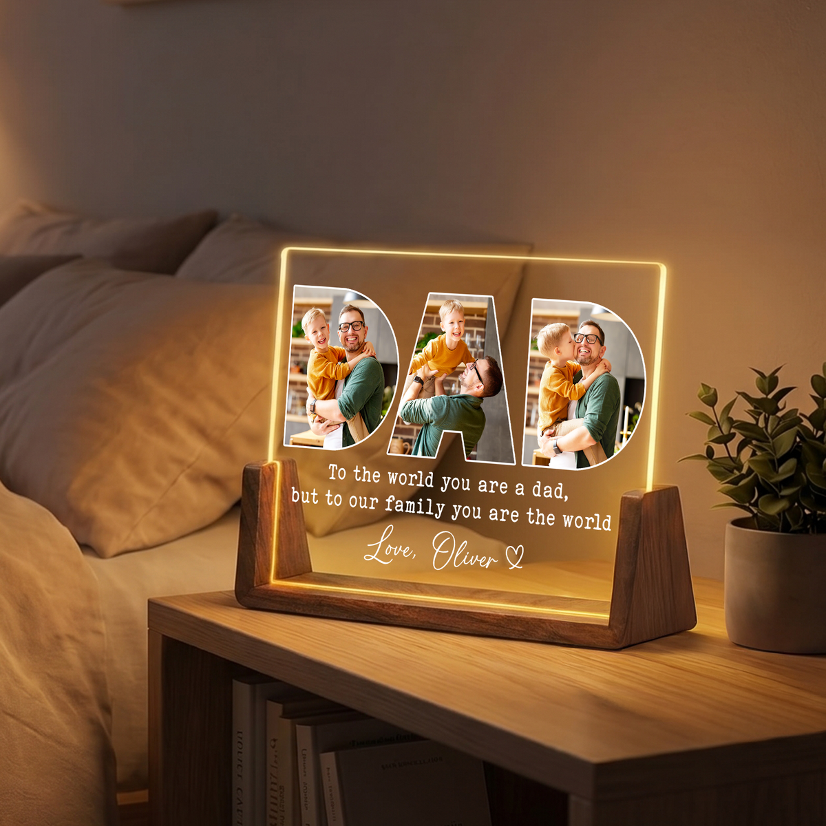 Personalized Photo Night Light for Dad - Customizable Collage Picture Frame from Kids, Daughter, Son and Wife - Led Acrylic Gift for Dad