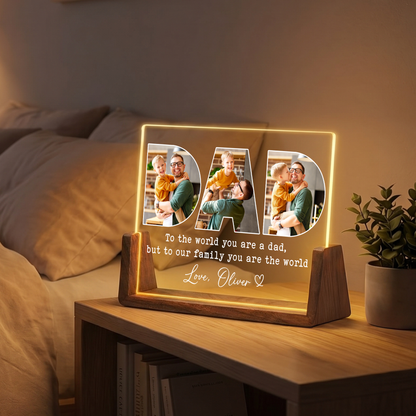 Personalized Photo Night Light for Dad - Customizable Collage Picture Frame from Kids, Daughter, Son and Wife - Led Acrylic Gift for Dad