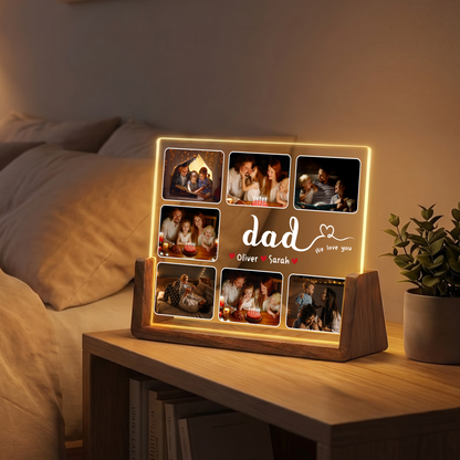Custom Night Light with Picture for Dad - Personalized Dad Photo Frame Night Light - Customizable Collage Picture Frame from Kids and Wife