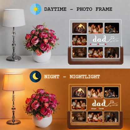 Custom Night Light with Picture for Dad - Personalized Dad Photo Frame Night Light - Customizable Collage Picture Frame from Kids and Wife