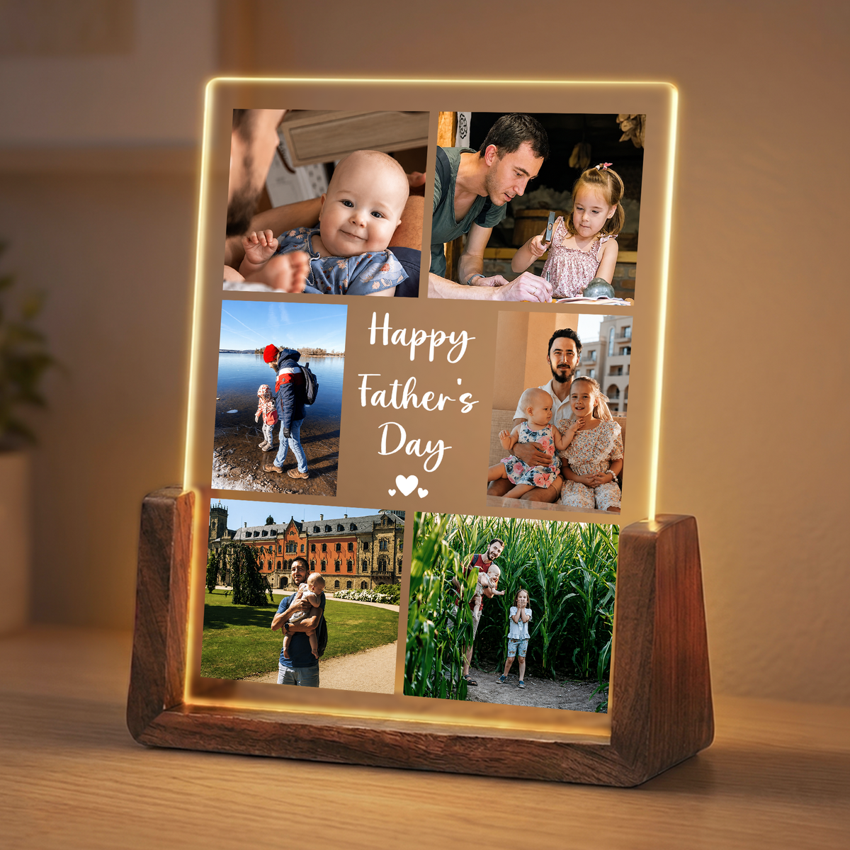 Personalized Picture Night Light for Dad - Led Acrylic Photo Frame Night Light - Customizable Collage Picture Frame from Daughter, Son and Wife