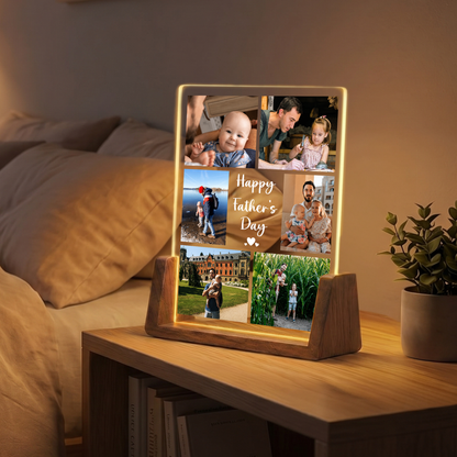 Personalized Picture Night Light for Dad - Led Acrylic Photo Frame Night Light - Customizable Collage Picture Frame from Daughter, Son and Wife