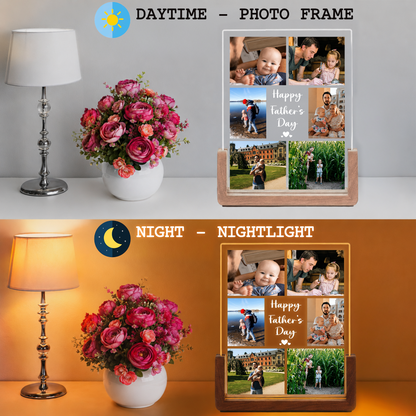 Personalized Picture Night Light for Dad - Led Acrylic Photo Frame Night Light - Customizable Collage Picture Frame from Daughter, Son and Wife