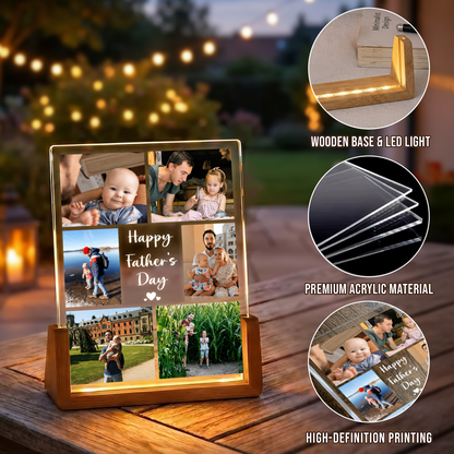 Personalized Picture Night Light for Dad - Led Acrylic Photo Frame Night Light - Customizable Collage Picture Frame from Daughter, Son and Wife