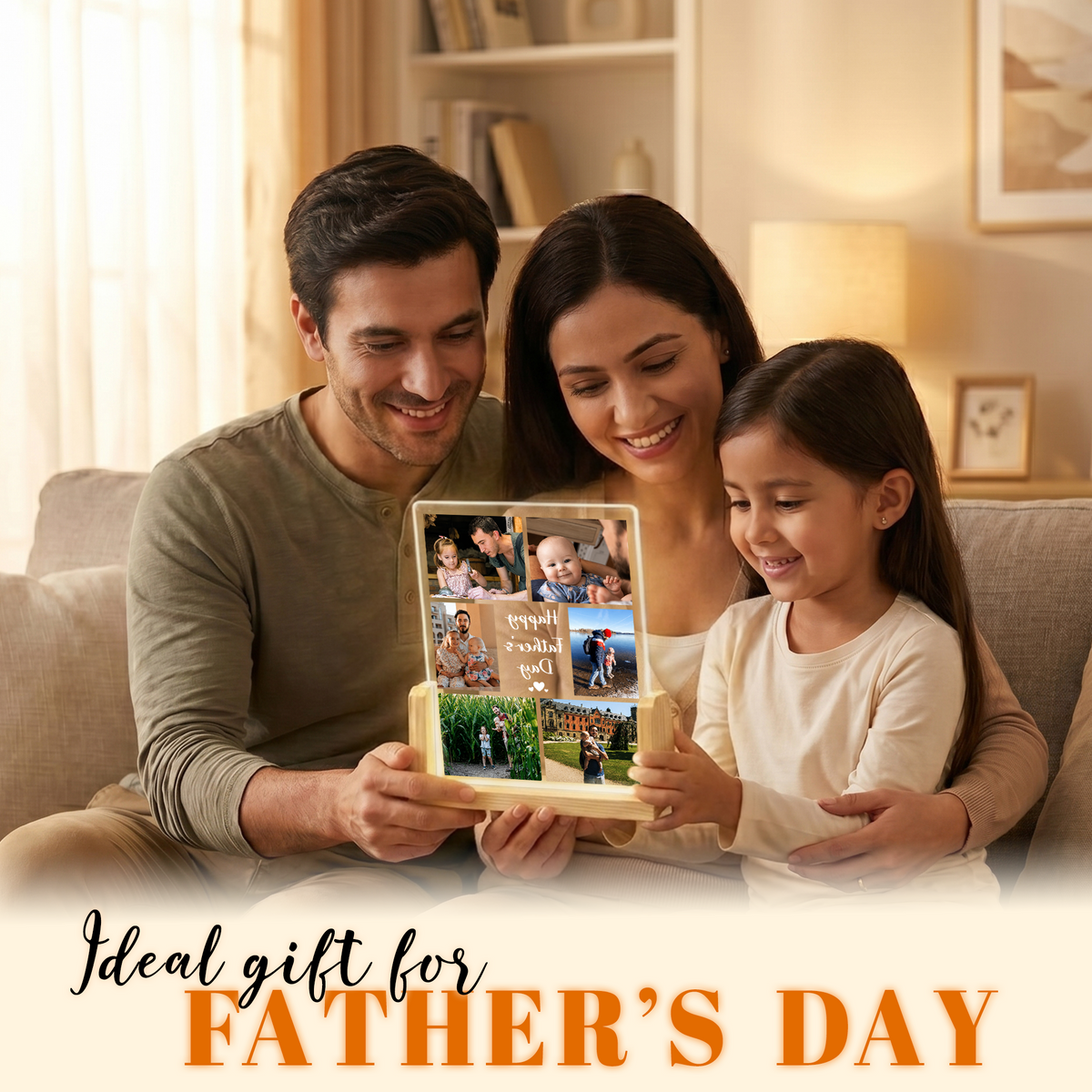 Personalized Picture Night Light for Dad - Led Acrylic Photo Frame Night Light - Customizable Collage Picture Frame from Daughter, Son and Wife