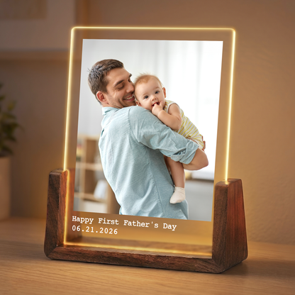Custom Acrylic Photo Light for Dad - Personalized Dad Photo Frame Night Light - Led Acrylic Gift from Kids, Daughter, Son and Wife