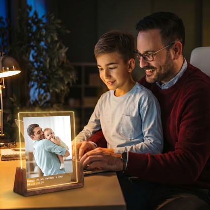 Custom Acrylic Photo Light for Dad - Personalized Dad Photo Frame Night Light - Led Acrylic Gift from Kids, Daughter, Son and Wife