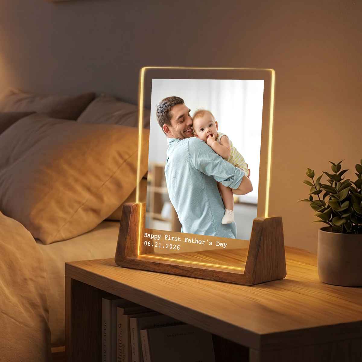 Custom Acrylic Photo Light for Dad - Personalized Dad Photo Frame Night Light - Led Acrylic Gift from Kids, Daughter, Son and Wife