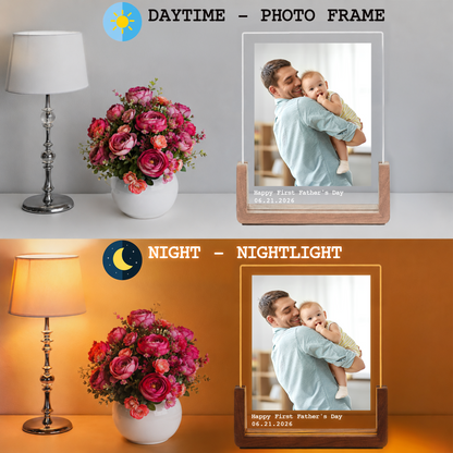 Custom Acrylic Photo Light for Dad - Personalized Dad Photo Frame Night Light - Led Acrylic Gift from Kids, Daughter, Son and Wife