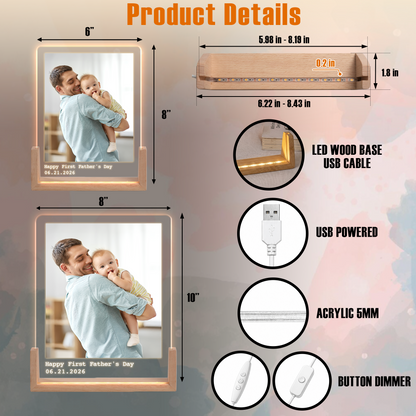 Custom Acrylic Photo Light for Dad - Personalized Dad Photo Frame Night Light - Led Acrylic Gift from Kids, Daughter, Son and Wife