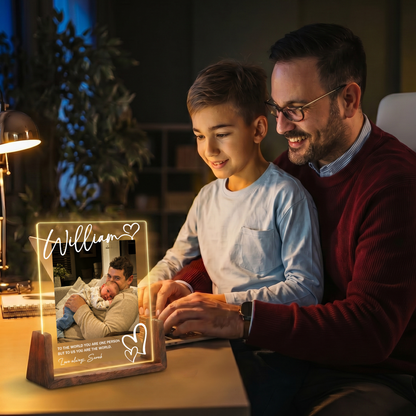 Personalized Acrylic Night Light for Dad - Custom Dad Photo Frame Night Light - Led Acrylic Gift from Kids, Son, Daughter and Wife