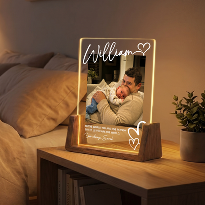 Personalized Acrylic Night Light for Dad - Custom Dad Photo Frame Night Light - Led Acrylic Gift from Kids, Son, Daughter and Wife