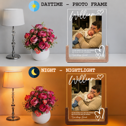 Personalized Acrylic Night Light for Dad - Custom Dad Photo Frame Night Light - Led Acrylic Gift from Kids, Son, Daughter and Wife