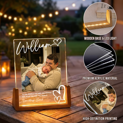 Personalized Acrylic Night Light for Dad - Custom Dad Photo Frame Night Light - Led Acrylic Gift from Kids, Son, Daughter and Wife