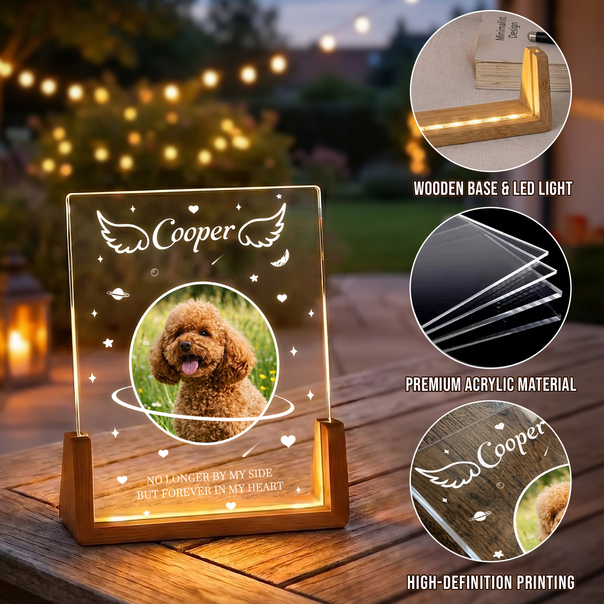Personalized Dog Memorial Photo Frame Night Light - Custom Dog Memorial Gifts - Loss of Dog Sympathy Gift Personalized