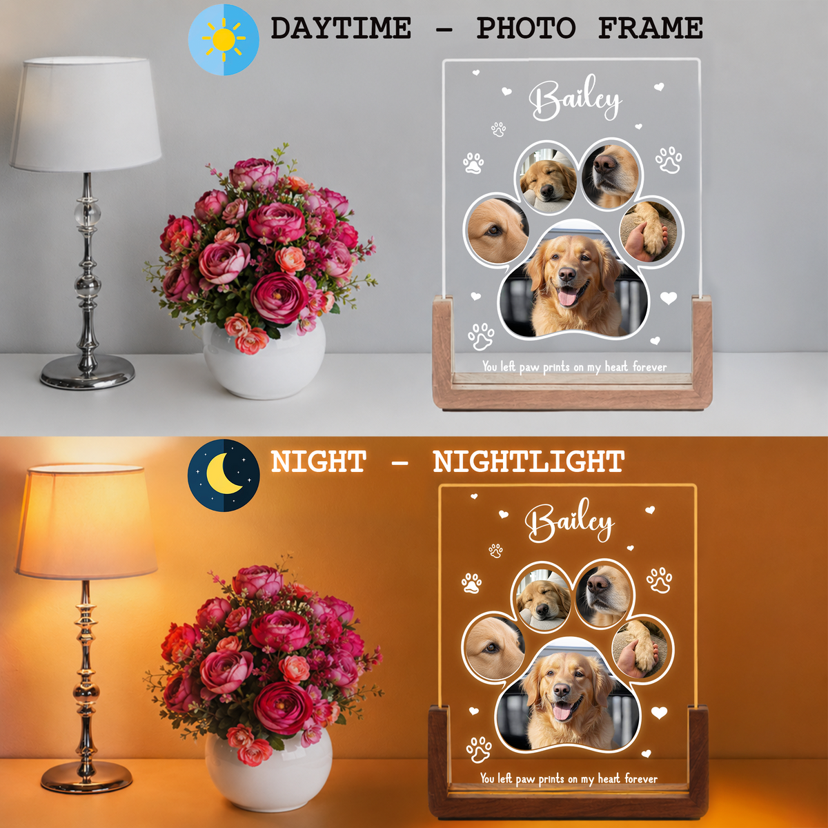 Custom Dog Memorial Gifts - Personalized Dog Photo Night Light - Remembrance Gifts for Pet Lovers - Loss of Dog Sympathy Gift