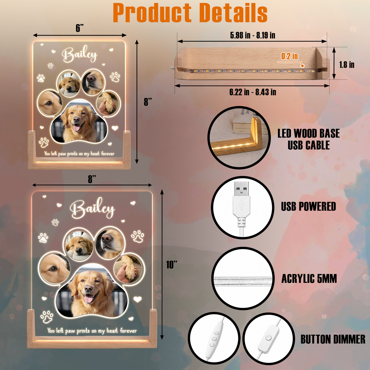 Custom Dog Memorial Gifts - Personalized Dog Photo Night Light - Remembrance Gifts for Pet Lovers - Loss of Dog Sympathy Gift
