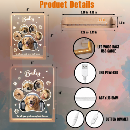 Custom Dog Memorial Gifts - Personalized Dog Photo Night Light - Remembrance Gifts for Pet Lovers - Loss of Dog Sympathy Gift