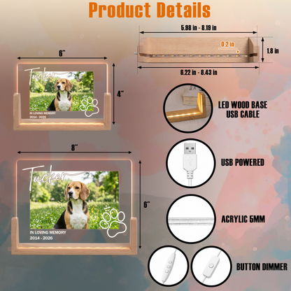 Personalized Pet Photo Night Light - Custom Acrylic Dog Memorial Photo Frame - Loss of Dog Sympathy Gift - Bereavement Gifts for Pet Lovers