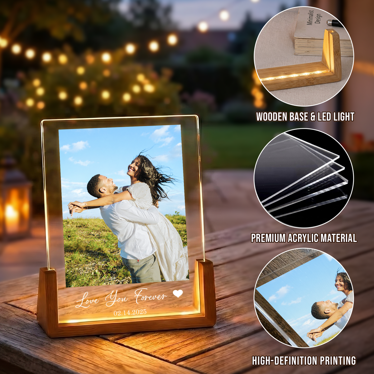 Custom Couple Photo Night Light - Customizable Picture Frame with Photo for Couple - Personalized Couples Photo Gift for Girlfriend Boyfriend