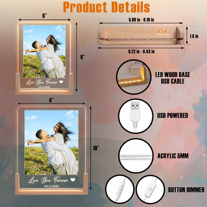 Custom Couple Photo Night Light - Customizable Picture Frame with Photo for Couple - Personalized Couples Photo Gift for Girlfriend Boyfriend