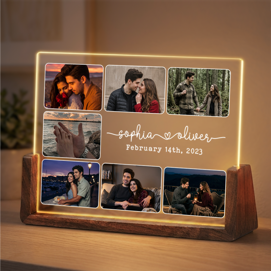 Personalized Couple Photo Night Light - Customizable Picture Frame with Couple Photos - Personalized Couples Photo Gift for Him Her