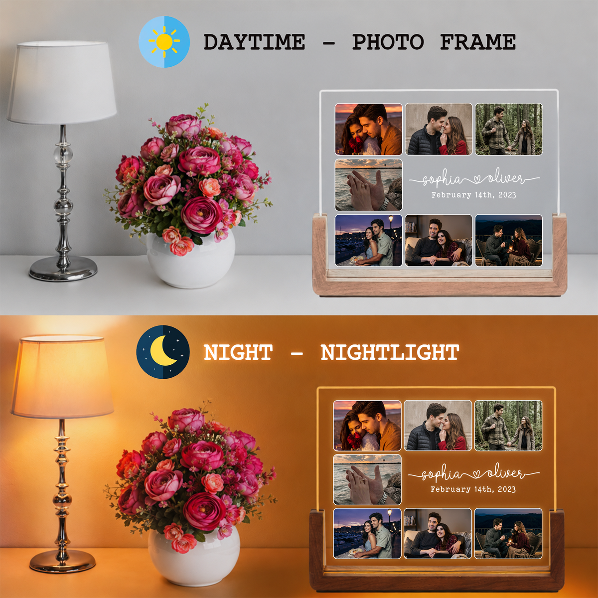 Personalized Couple Photo Night Light - Customizable Picture Frame with Couple Photos - Personalized Couples Photo Gift for Him Her