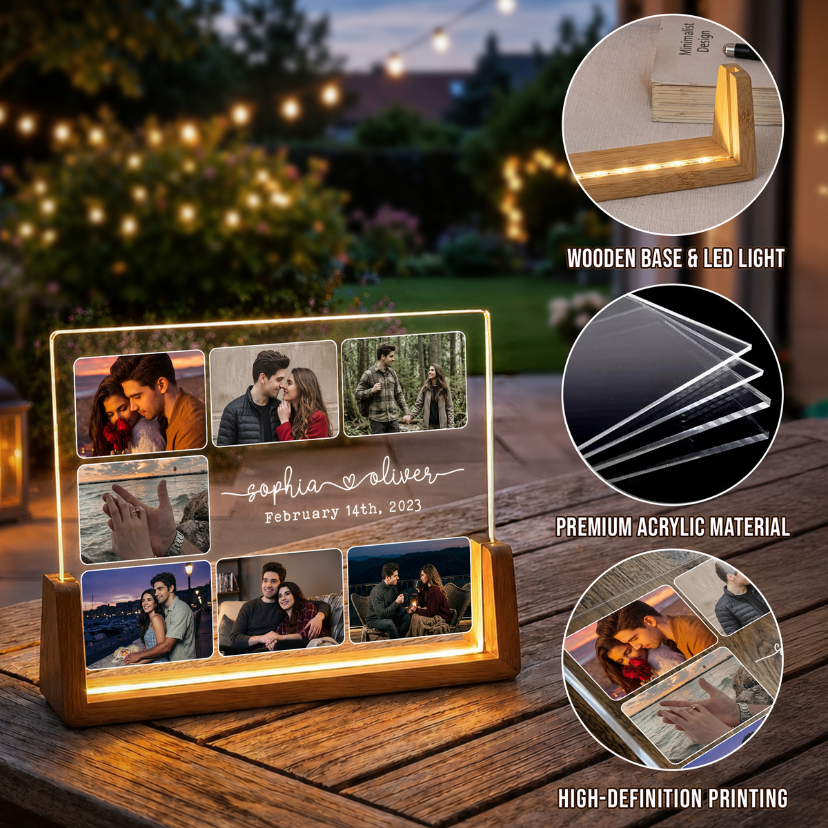 Personalized Couple Photo Night Light - Customizable Picture Frame with Couple Photos - Personalized Couples Photo Gift for Him Her