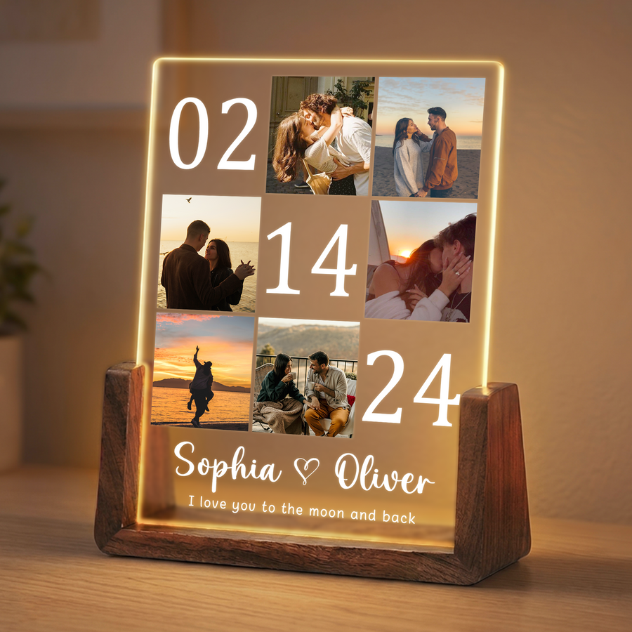 Custom Night Light Photo Frame for Couples - Customizable Picture Frame with Couple Photos - Personalized Gift for Boyfriend Girlfriend