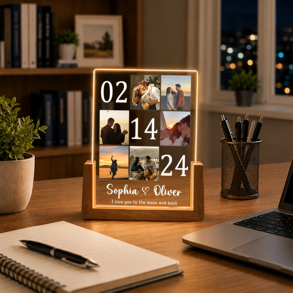 Custom Night Light Photo Frame for Couples - Customizable Picture Frame with Couple Photos - Personalized Gift for Boyfriend Girlfriend
