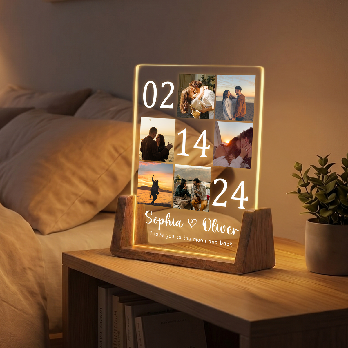 Custom Night Light Photo Frame for Couples - Customizable Picture Frame with Couple Photos - Personalized Gift for Boyfriend Girlfriend