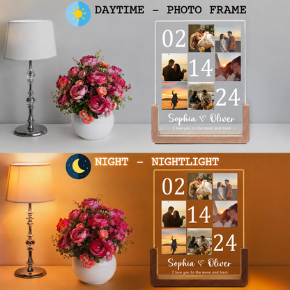 Custom Night Light Photo Frame for Couples - Customizable Picture Frame with Couple Photos - Personalized Gift for Boyfriend Girlfriend