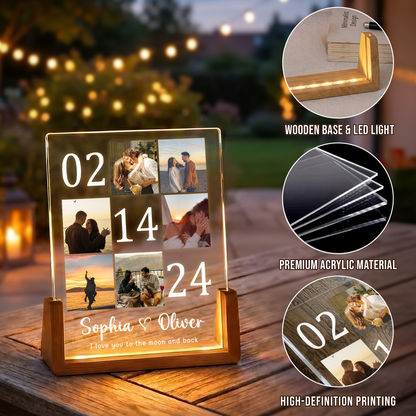 Custom Night Light Photo Frame for Couples - Customizable Picture Frame with Couple Photos - Personalized Gift for Boyfriend Girlfriend
