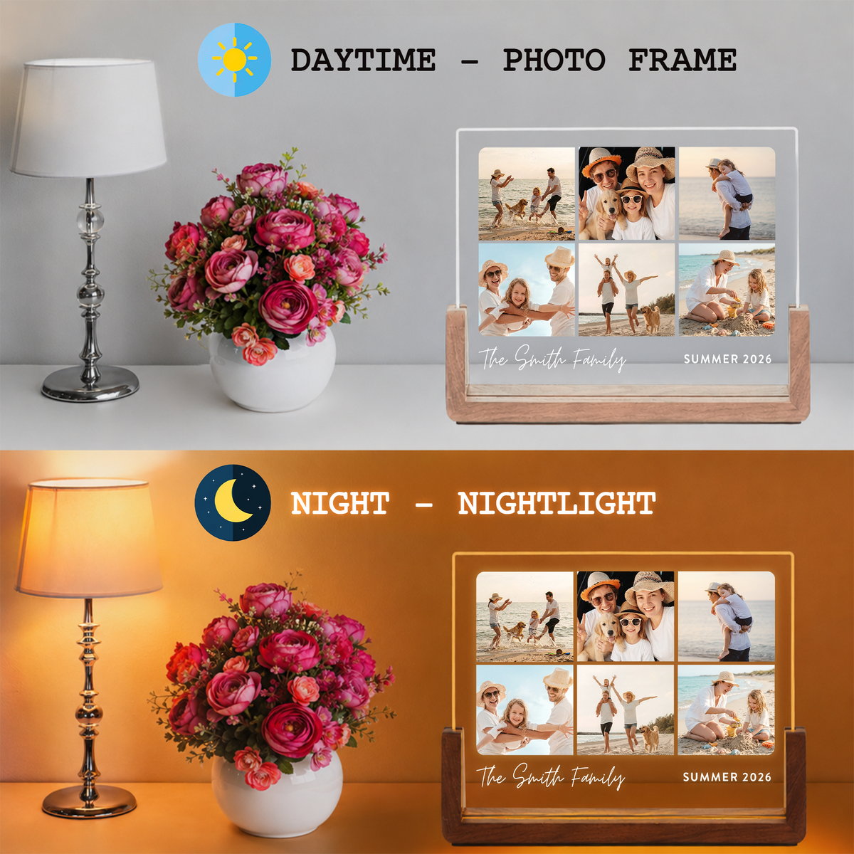Custom Family Photo Night Light - Customizable Picture Frame for Family - Personalized Photo Gifts for Mom Dad