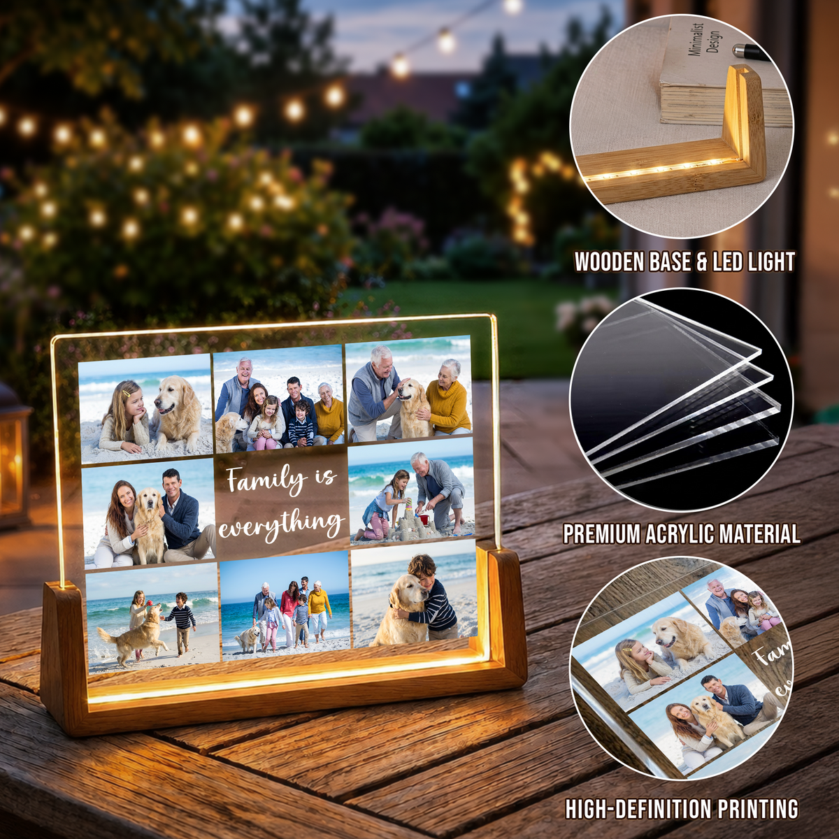 Personalized Family Photo Night Light - Custom Night Light Photo Frame with Photos - Customizable Picture Frame for Family