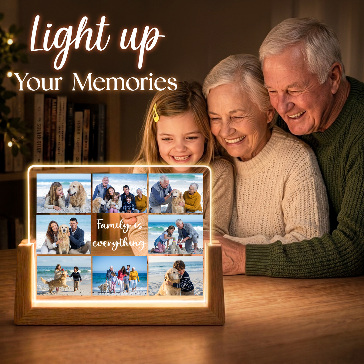 Personalized Family Photo Night Light - Custom Night Light Photo Frame with Photos - Customizable Picture Frame for Family