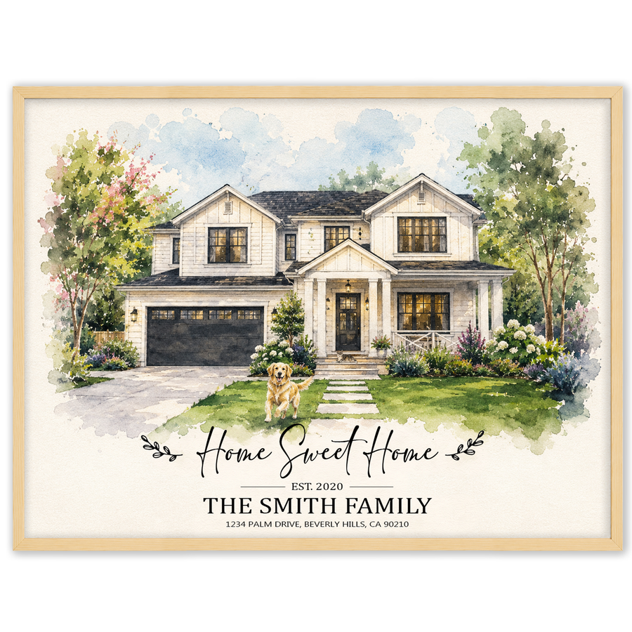 Home Sweet Home - Custom House Portrait from Photo - Personalized Home Portrait Oil Painting - Canvas, Framed or Paper Poster