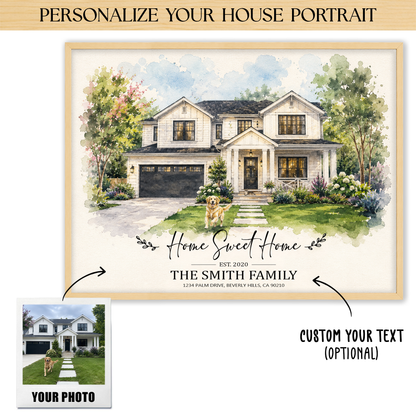 Home Sweet Home - Custom House Portrait from Photo - Personalized Home Portrait Oil Painting - Canvas, Framed or Paper Poster