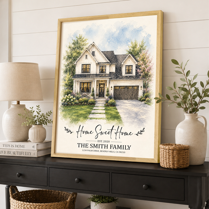 Home Sweet Home - Custom House Portrait from Photo - Personalized Home Portrait Oil Painting - Canvas, Framed or Paper Poster