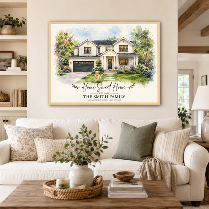 Home Sweet Home - Custom House Portrait from Photo - Personalized Home Portrait Oil Painting - Canvas, Framed or Paper Poster