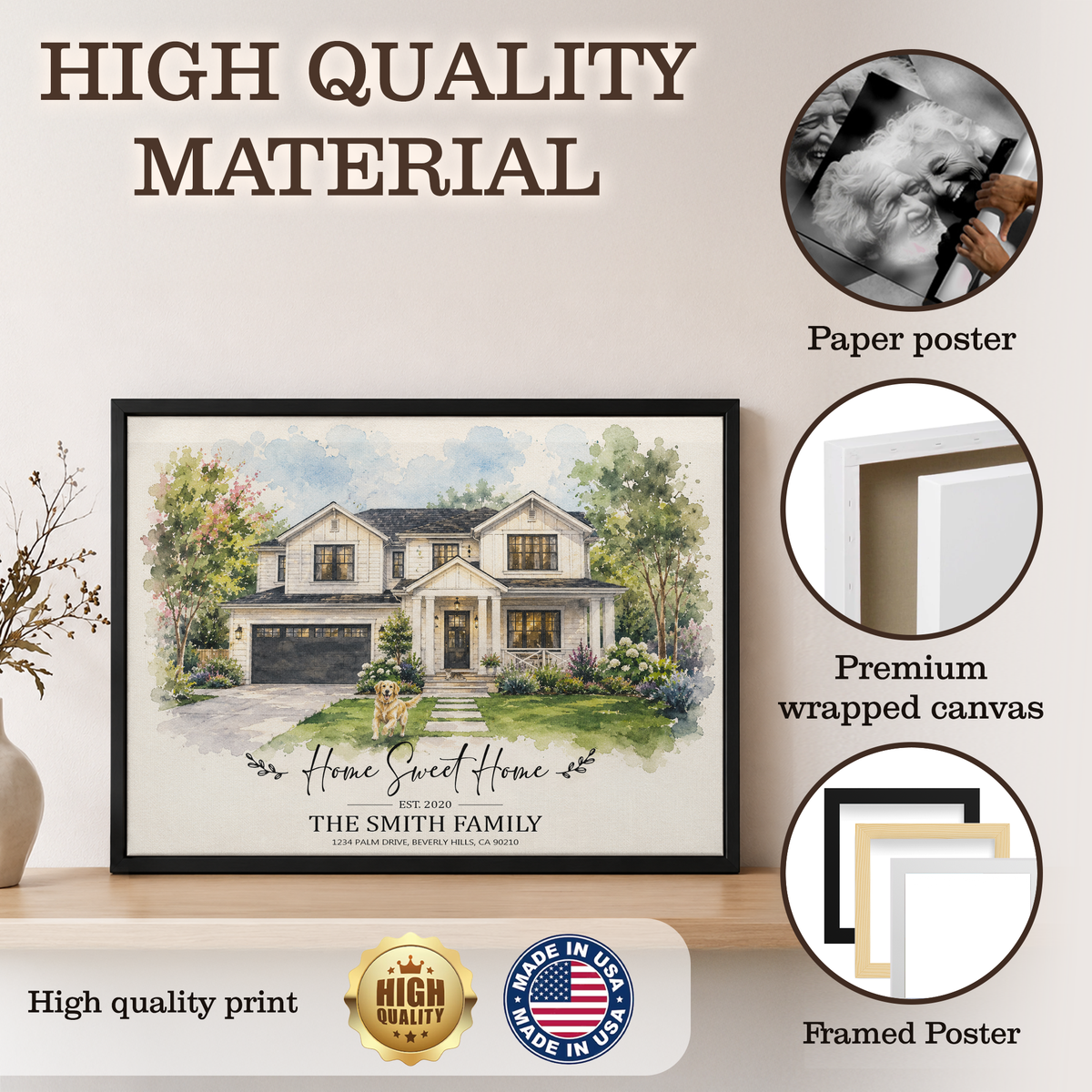 Home Sweet Home - Custom House Portrait from Photo - Personalized Home Portrait Oil Painting - Canvas, Framed or Paper Poster