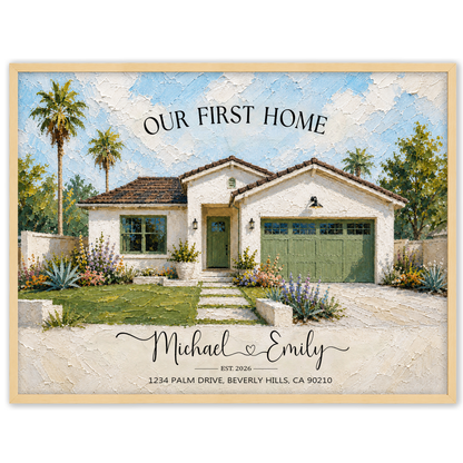 Our First Home - Personalized House Portrait from Photo - First Home Portrait Oil Painting - Canvas, Framed or Paper Poster