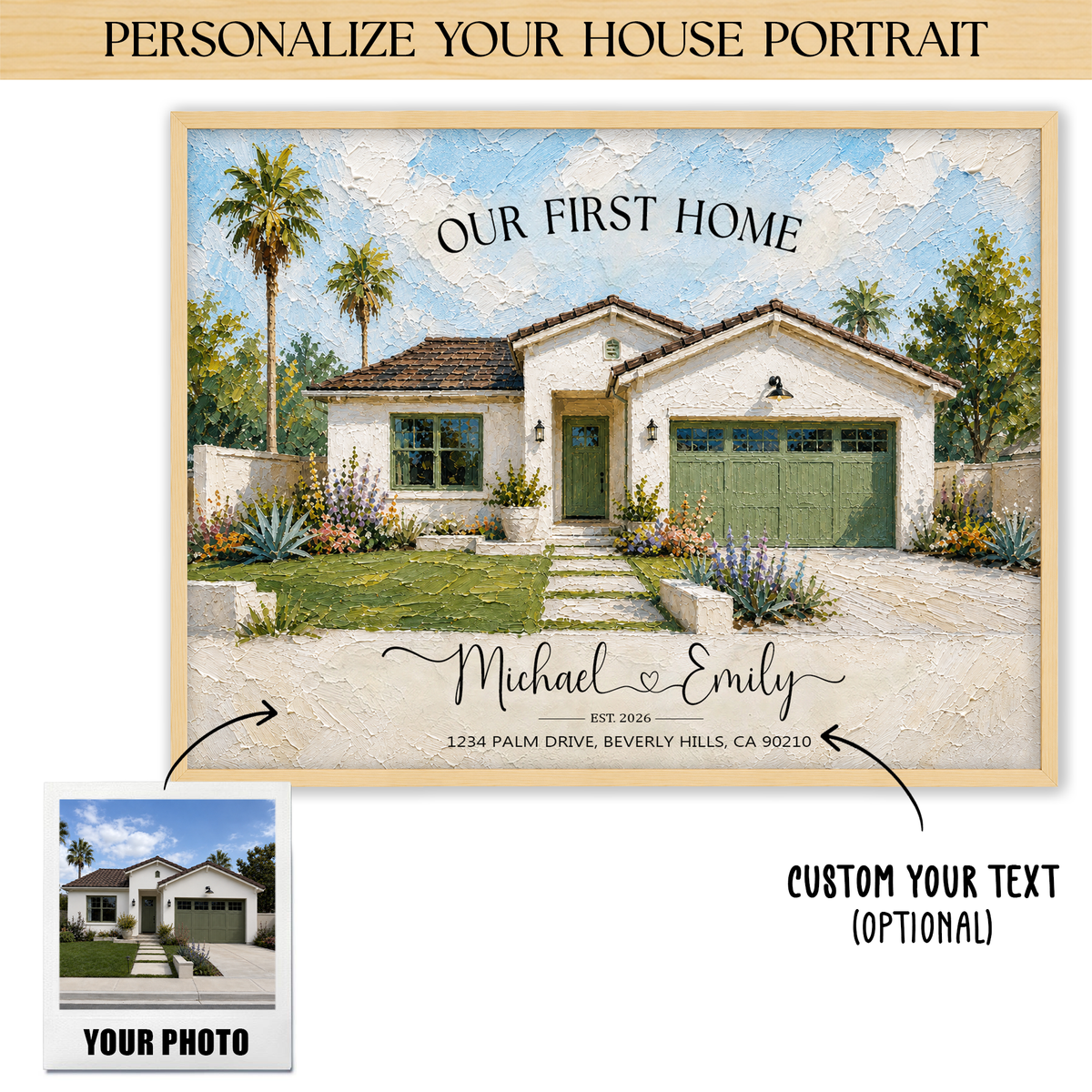 Our First Home - Personalized House Portrait from Photo - First Home Portrait Oil Painting - Canvas, Framed or Paper Poster