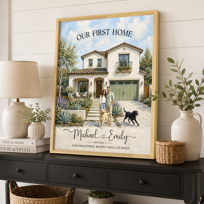 Our First Home - Personalized House Portrait from Photo - First Home Portrait Oil Painting - Canvas, Framed or Paper Poster