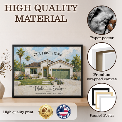 Our First Home - Personalized House Portrait from Photo - First Home Portrait Oil Painting - Canvas, Framed or Paper Poster