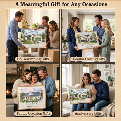 Our First Home - Personalized House Portrait from Photo - First Home Portrait Oil Painting - Canvas, Framed or Paper Poster