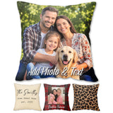 Custom Family Pillow with Picture - Personalized Photo Pillow with Names for Family, Double-Sided Print, Insert Included