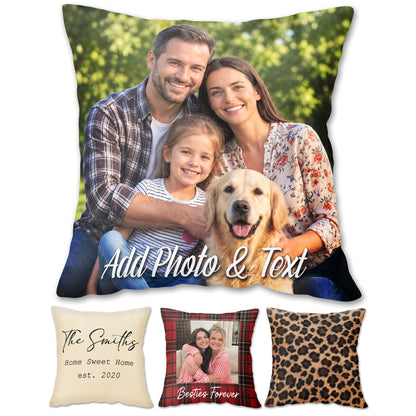 Custom Family Pillow with Picture - Personalized Photo Pillow with Names for Family, Double-Sided Print, Insert Included
