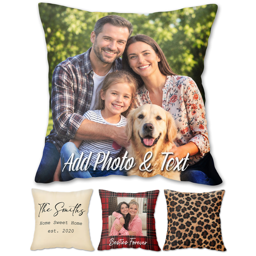 Custom Family Pillow with Picture - Personalized Photo Pillow with Names for Family, Double-Sided Print, Insert Included